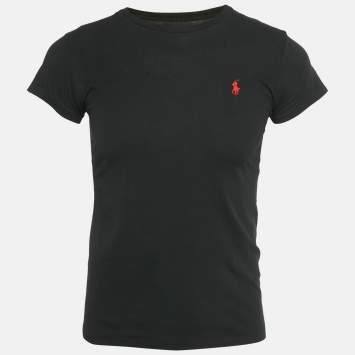 Pre Owned Polo Ralph Lauren Black Logo Embroidered Cotton Crewneck T-Shirt M