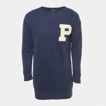 Pre Owned Polo Ralph Lauren Navy Blue Knit "P" Patch Letterman Jumper S