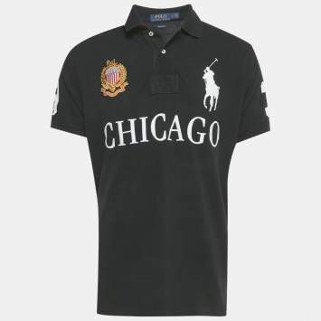 Pre Owned Polo Ralph Lauren Black Embroidered Cotton Polo T-Shirt L