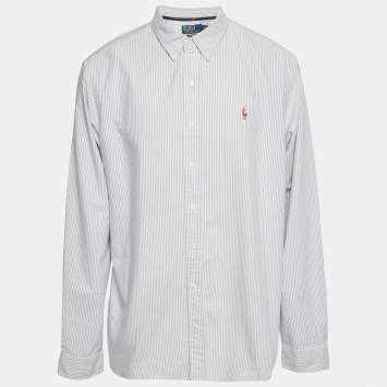 مملوكة مسبقًا Polo Ralph Lauren White /Blue Striped Cotton Slim Fit Shirt XXL