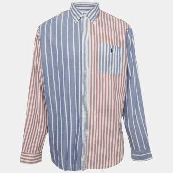 مملوكة مسبقًا Polo Ralph Lauren Blue /Red Striped Logo Embroidered Cotton Shirt XL