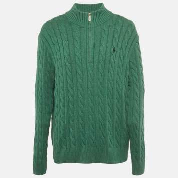 مملوكة مسبقًا Polo Ralph Lauren Green Cable Knit Zip-Up Sweater XXL