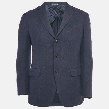 مملوكة مسبقًا Polo Ralph Lauren Blue Wool Blend Suede Elbow Patch Blazer M