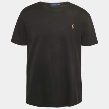 Pre Owned Polo Ralph Lauren Black Logo Embroidery Jersey Custom Slim Fit T-Shirt XL
