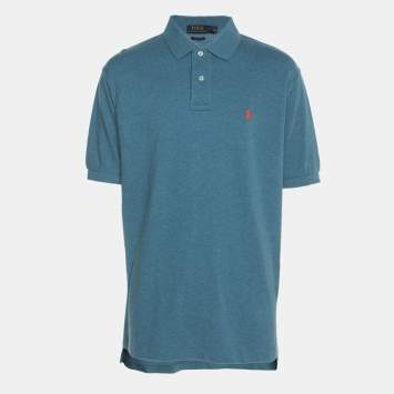 Pre Owned Polo Ralph Lauren Blue Jersey Logo Applique Classic Fit Polo T-Shirt L