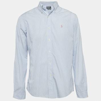 Pre Owned Polo Ralph Lauren Blue Striped Cotton Long Sleeve Shirt M