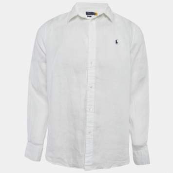 Pre Owned Polo Ralph Lauren White Linen Relaxed Fit Shirt L