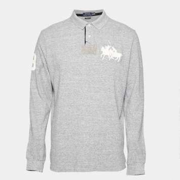 Pre Owned Polo Ralph Lauren Grey Jersey Custom Fit Polo T-Shirt XL