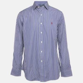 مملوكة مسبقًا Polo Ralph Lauren Blue Striped Cotton Custom Fit Shirt XL
