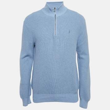 Pre Owned تّي شيرت بولو من رالف لورين قطن بيما أزرق بأكمام طويلة مقاس كبير - لارج