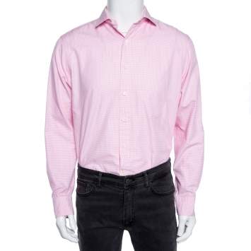 Pre Owned Polo Ralph Lauren Pink Gingham Checkered Cotton Custom Fit Shirt L