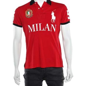 Pre Owned Polo Ralph Lauren Red Cotton Pique Summer Classic Slim Fit Polo T-Shirt S