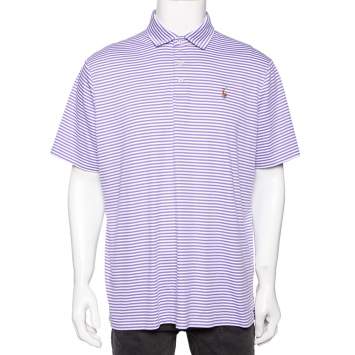 Pre Owned Polo Ralph Lauren Purple Striped Cotton Classic Fit Polo T-Shirt L