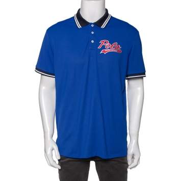 Pre Owned Polo Ralph Lauren Performance Blue Jersey Logo Printed Polo T-Shirt L