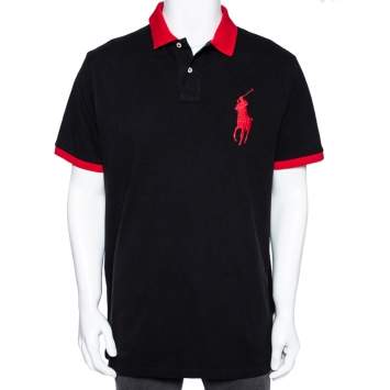 Pre Owned Polo Ralph Lauren Black Cotton Pique Custom Slim Fit Polo T-Shirt XL