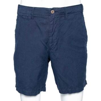 Pre Owned Polo Ralph Lauren Navy Blue Linen & Cotton Straight Fit Shorts L