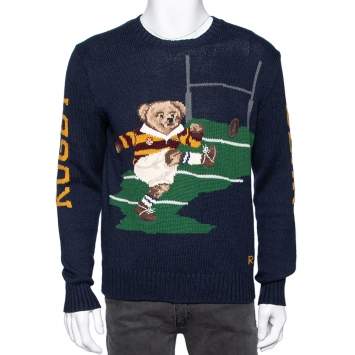 Pre Owned Polo Ralph Lauren Navy Blue Teddy Bear Intarsia Knit Sweater S