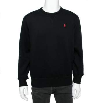 Pre Owned Polo Ralph Lauren Black Cotton Long Sleeve Crewneck Jumper M 