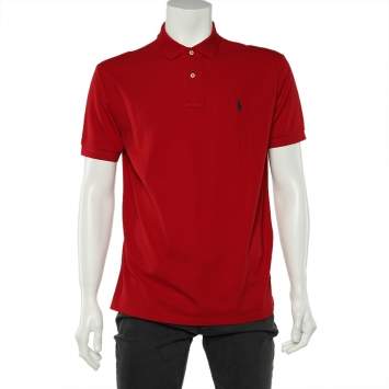 Pre Owned Polo Ralph Lauren Red Cotton Knit Polo T-Shirt M