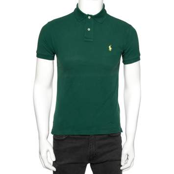 مملوكة مسبقًا Polo Ralph Lauren Green Cotton Pique Slim Fit Polo T-shirt S