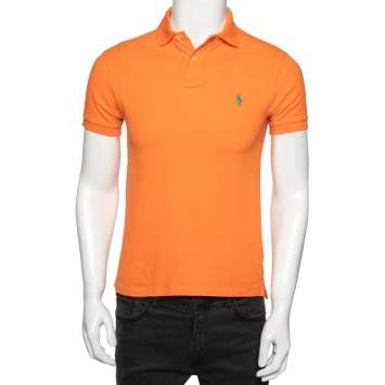 Pre Owned Polo Ralph Lauren Orange Cotton Piqué Polo T-Shirt S