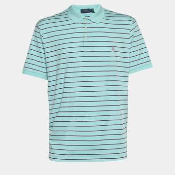 Pre Owned Polo Ralph Lauren Green Striped Knit Polo T-Shirt XL