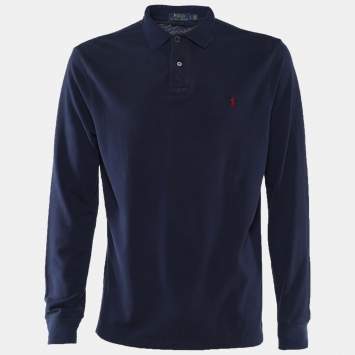 مملوكة مسبقًا Polo Ralph Lauren Navy Blue Cotton Polo T-Shirt L
