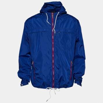 Pre Owned Polo Ralph Lauren Blue Synthetic Windbreaker Hooded Jacket XL