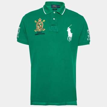 Pre Owned Polo Ralph Lauren Green Cotton Pique Custom Fit Polo T-Shirt L