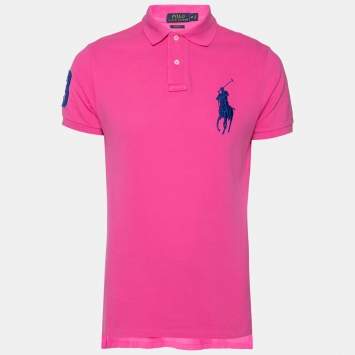 Pre Owned Polo Ralph Lauren Pink Cotton Pique Custom Fit Polo T-Shirt M