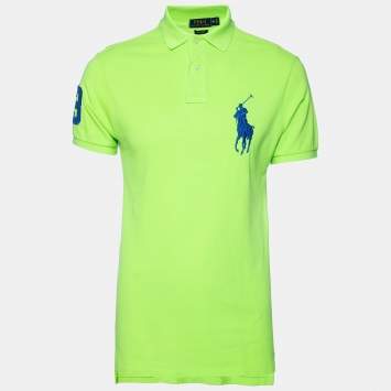 Pre Owned Polo Ralph Lauren Neon Green Cotton Pique Custom Fit Polo T-Shirt M