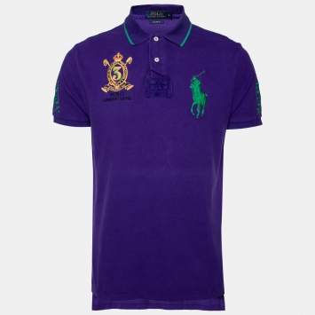Pre Owned Polo Ralph Lauren Purple Cotton Pique Custom Fit Polo T-Shirt L