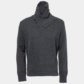 Pre Owned Polo Ralph Lauren Grey Knit Shawl Neck Long Sleeve Sweater S