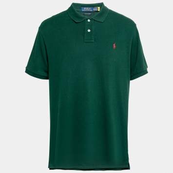 Pre Owned Polo Ralph Lauren Dark Green Cotton Pique Custom Slim Fit Polo T-Shirt XXL