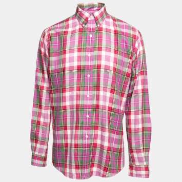 Pre Owned Polo Ralph Lauren Pink Plaid Cotton Button Down Shirt L
