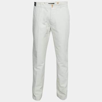 Pre Owned Polo Ralph Lauren Cream Cotton Canvas Trousers Waist 34