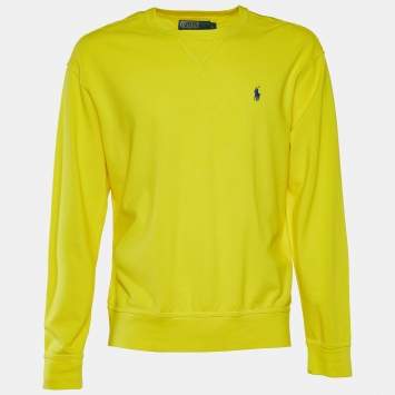 Pre Owned Polo Ralph Lauren Yellow Cotton Blend Fleece Logo Embroidered Sweatshirt L