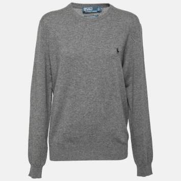 Pre Owned Polo Ralph Lauren Grey Knitwear Crewneck Long Sleeve Sweater M