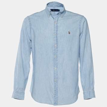 Pre Owned Ralph Lauren Indigo Light Wash Denim Button Front Shirt M