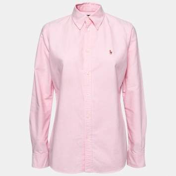 Pre Owned Polo Ralph Lauren Pink Cotton Button Front Shirt M