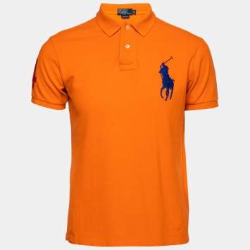 Pre Owned Polo Ralph Lauren Orange Cotton Pique Custom Fit Polo T-Shirt M