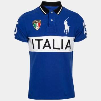 Pre Owned Polo Ralph Lauren Blue Cotton Pique Custom Fit Polo T-Shirt M