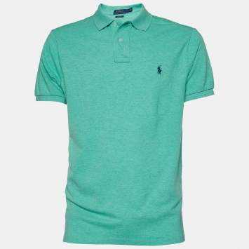 Pre Owned Polo Ralph Lauren Green Cotton Pique Custom Fit Polo T-Shirt L