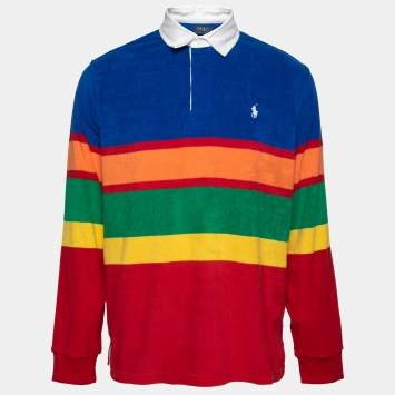 Pre Owned Polo Ralph Lauren Multicolor Striped Terry Polo Shirt L   