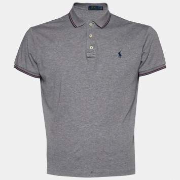 Pre Owned Polo Ralph Lauren Grey Cotton Logo Embroidered Polo T-Shirt M