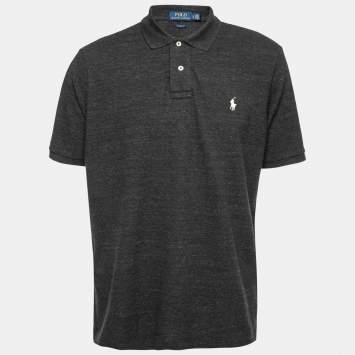 Pre Owned Polo Ralph Lauren Charcoal Grey Cotton Polo T-Shirt L