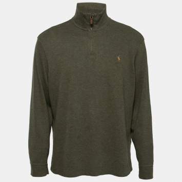 Pre Owned Polo Ralph Lauren Olive Green Cotton Estate Rib Knit Jumper L