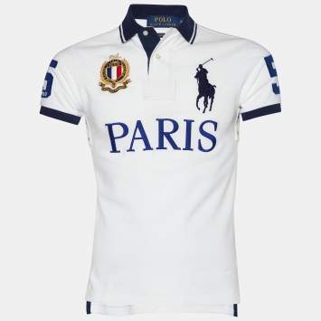 Pre Owned Polo Ralph Lauren White Logo Embroidered Cotton Polo T-Shirt XS