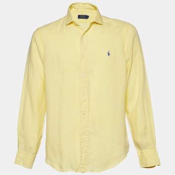 Pre Owned Polo Ralph Lauren Yellow Linen Button Front Shirt M