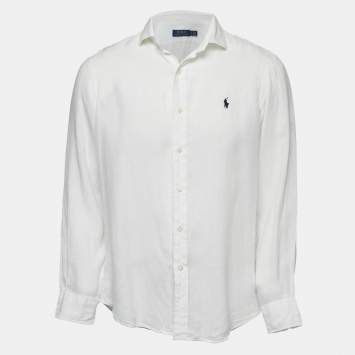 Pre Owned Polo Ralph Lauren White Linen Button Front Shirt M